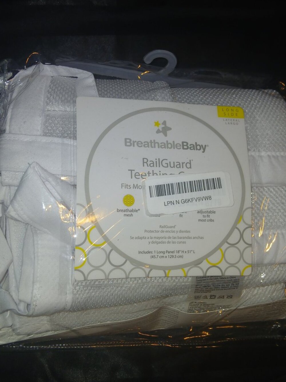 BreathableBaby RailGuard Teething Cover Long Side White 18x51 Crib Guard New